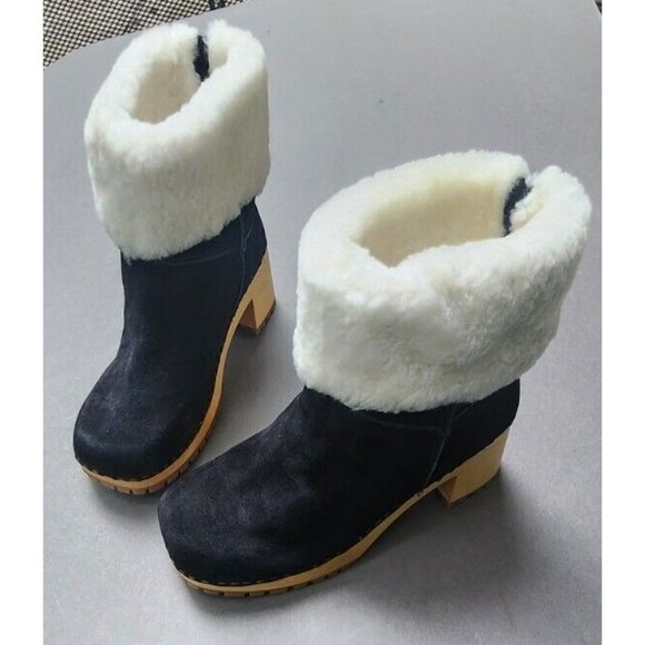 Mia Clogs Suede Ankle Boots Sheepskin Wood Size 9 Jildie - Picture 13 of 16